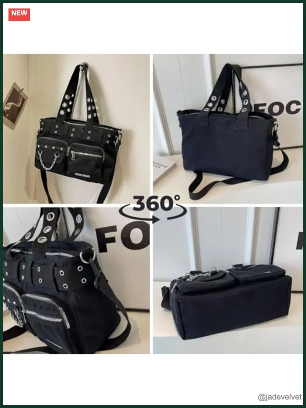 Y2K Canvas Tote Bag Gothic Skull Handbag Work Office Travel